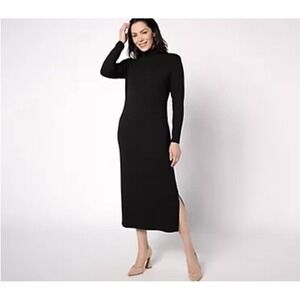 Women With Control Finespun Jersey Mock‎ Neck Midi Dress Size 2X Black NWT